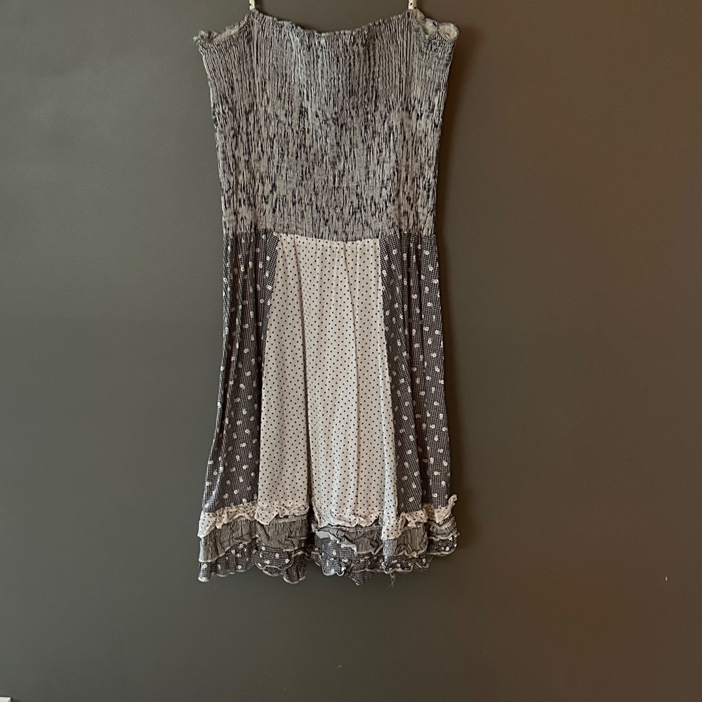 Cherish Strapless Dress in Blue and White